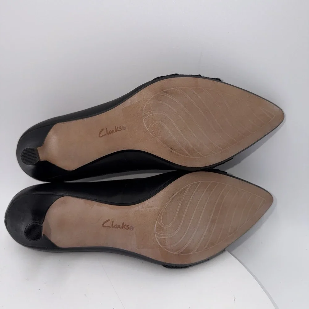 Clarks Linvale Madie Classic Pumps Black Leather Heels‎ Women's 8.5